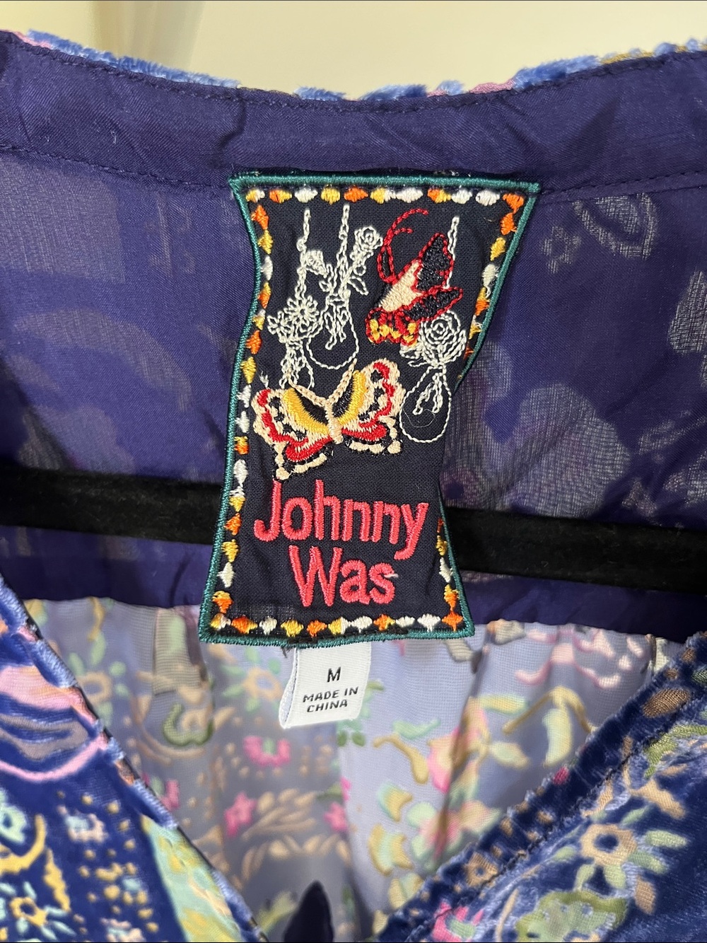 Johnny Was Multicolor Floral Velvet Button-Front Blouse - Picture 3 of 7